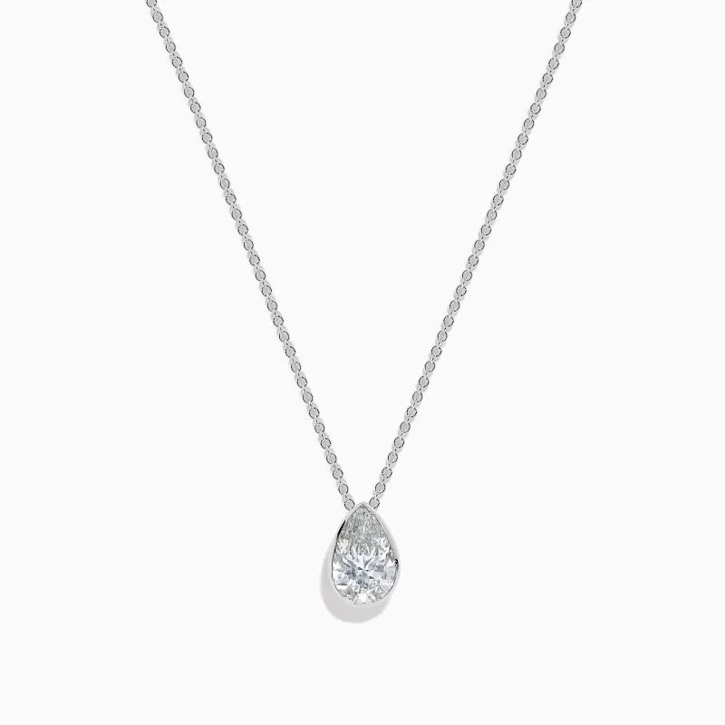 Lab Grown Pear Diamond Bezel Pendant in 14K White Gold sold by Effy