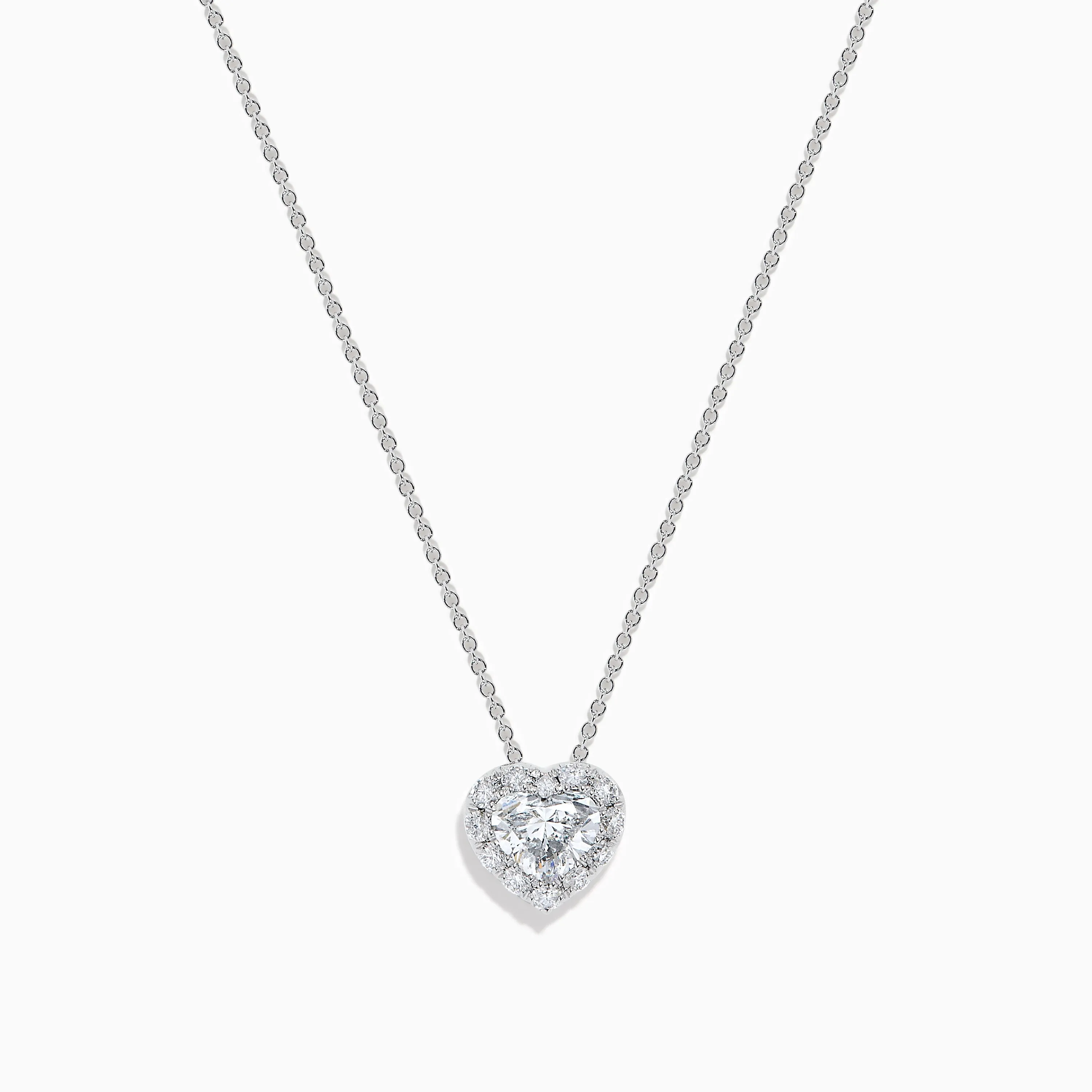 Lab Grown Heart and Round Diamond Halo Pendant in 14K White Gold sold by Effy