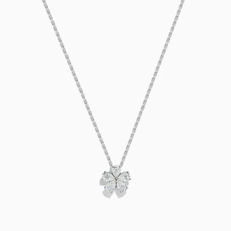 Lab Grown Pear Diamond Flower Pendant in 14K White Gold sold by Effy