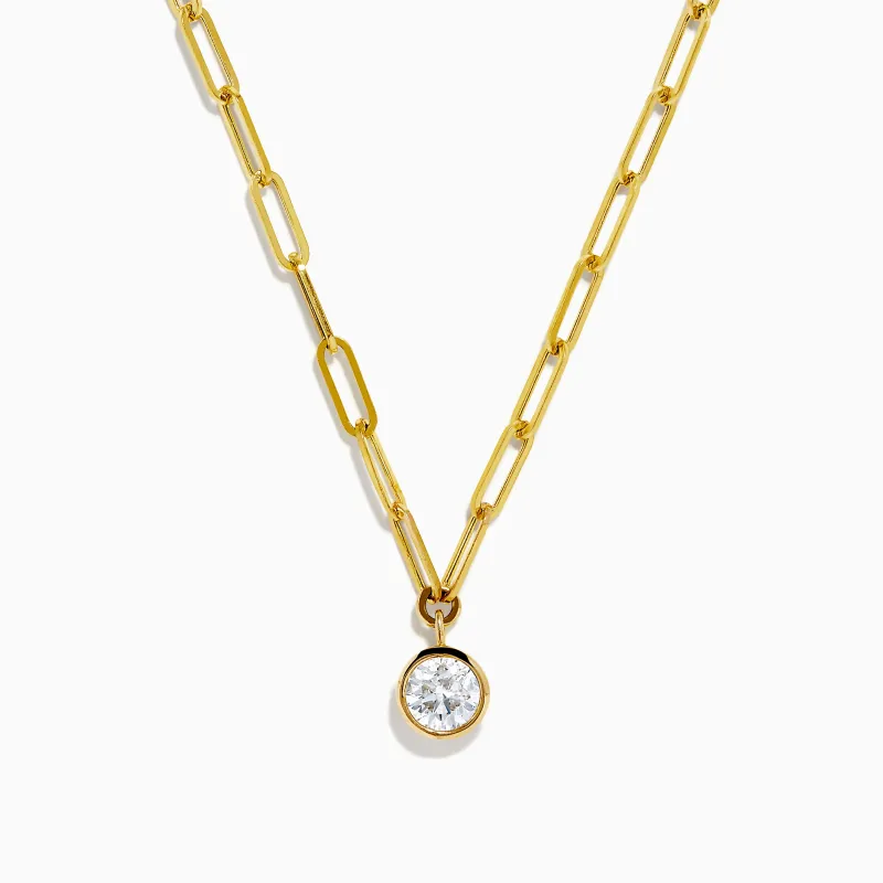 Lab Grown Round Bezel-Set Diamond Paperclip Chain Necklace in 14K Yellow Gold sold by Effy