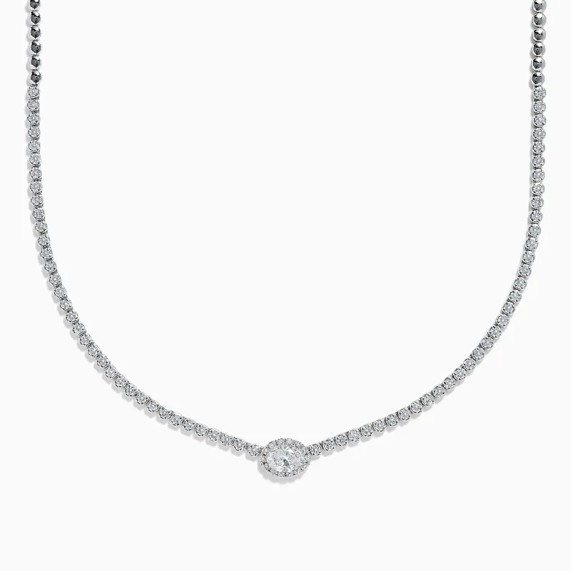 Lab Grown Oval and Round Diamond 3.47ct Tennis Necklace in 14K White Gold sold by Effy