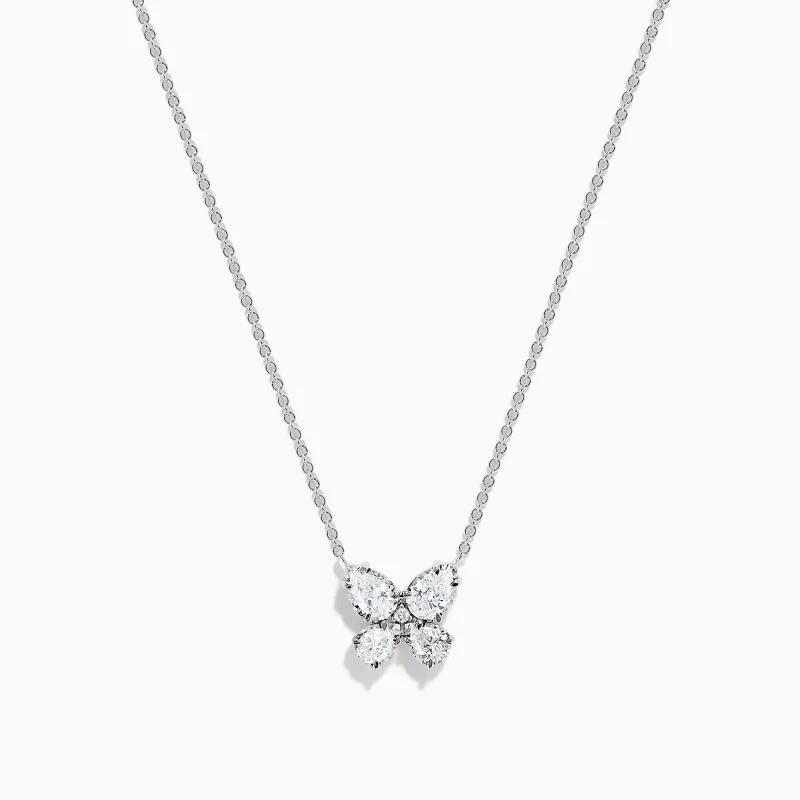 Lab Grown Pear and Round Diamond Butterfly Pendant in 14K White Gold sold by Effy