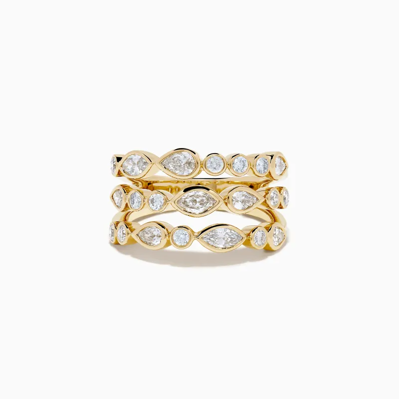Lab Grown Multi Shape Diamond Triple Row Bezel Ring in 14K Yellow Gold sold by Effy