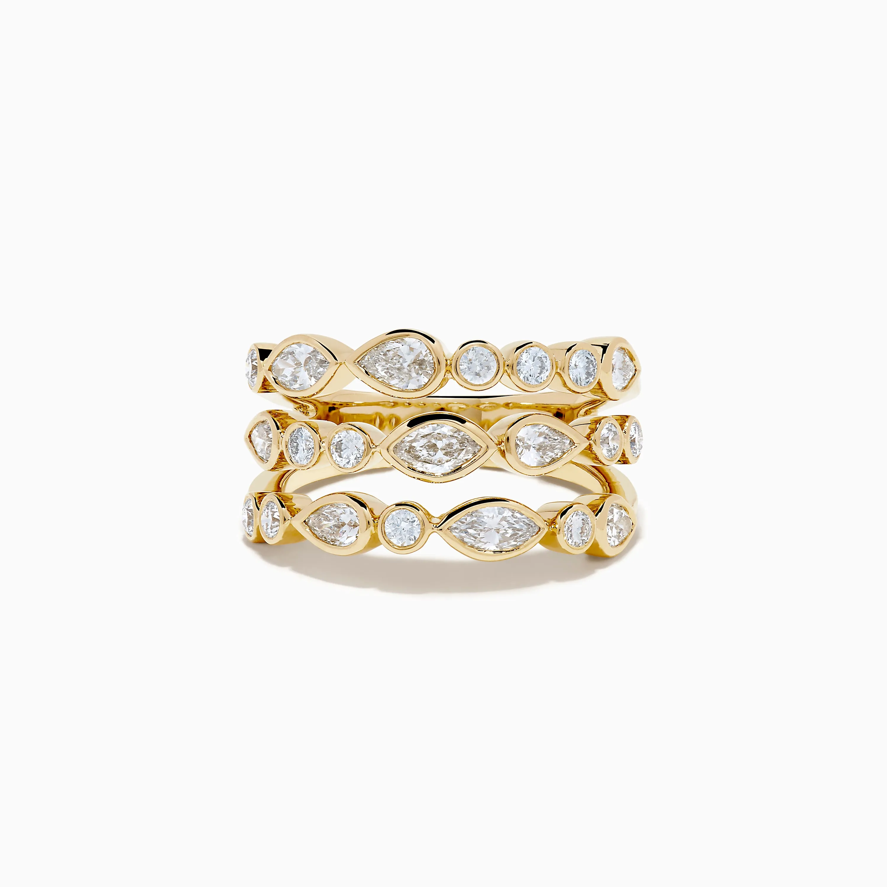 Lab Grown Multi Shape Diamond Triple Row Bezel Ring in 14K Yellow Gold sold by Effy