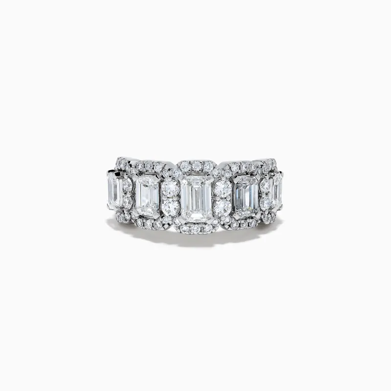 Lab Grown Emerald Cut Diamond Halo Band in 14K White Gold sold by Effy
