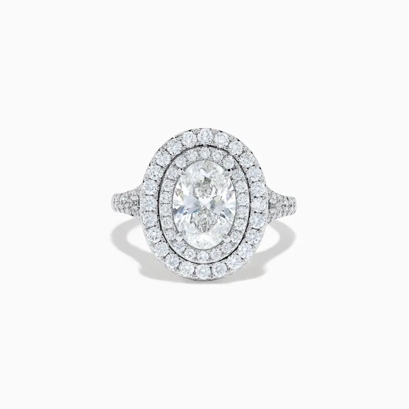 Lab Grown Oval Diamond Double Halo Ring in 14K White Gold sold by Effy