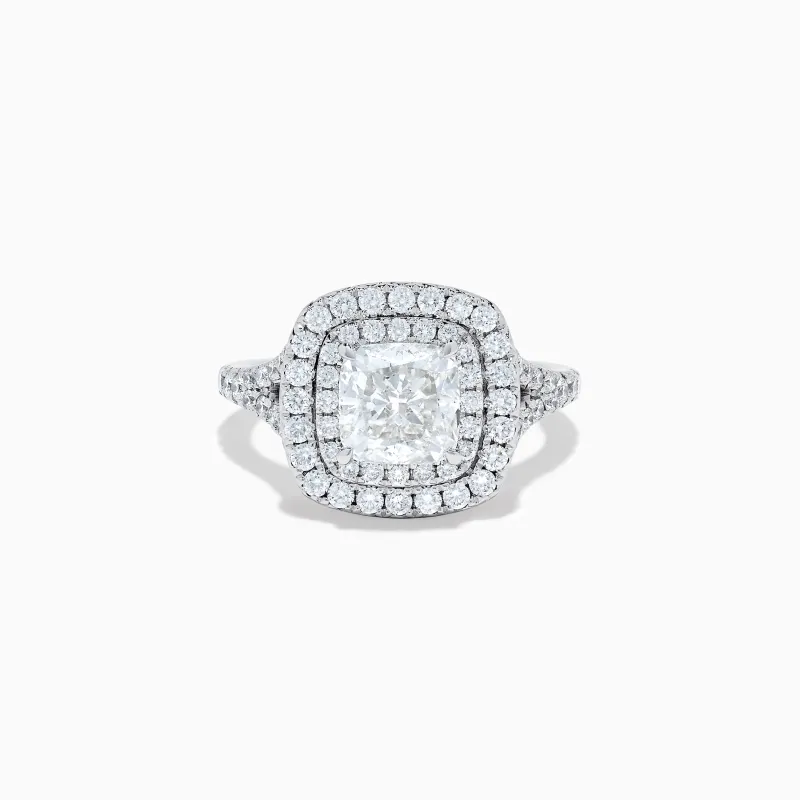 Lab Grown Cushion Diamond Double Halo Ring in 14K White Gold sold by Effy