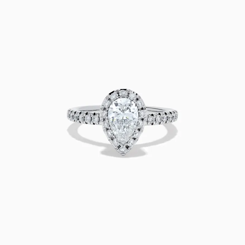 Lab Grown Pear Diamond Halo and Hidden Halo Ring in 14K White Gold sold by Effy