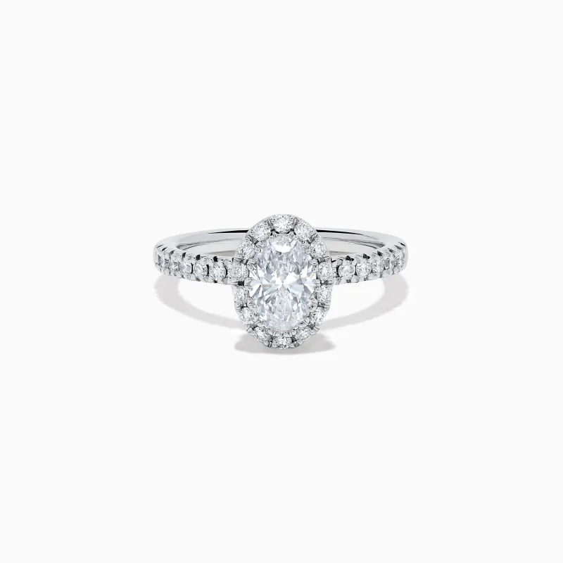 Lab Grown Oval Diamond Halo and Hidden Halo Ring in 14K White Gold sold by Effy
