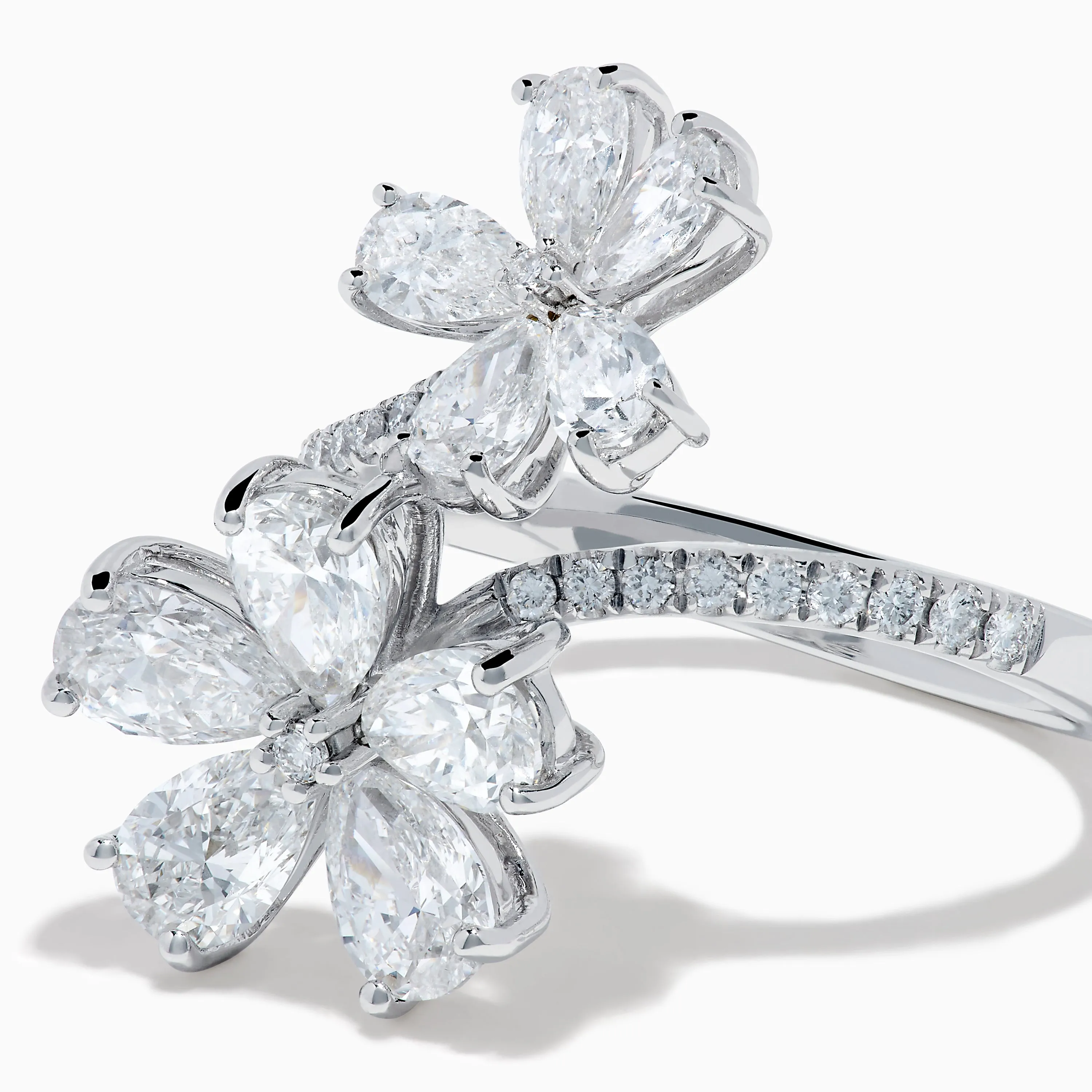 Lab Grown Pear and Round Diamond 2.75ct Flower Bypass Ring in 14K White Gold sold by Effy product image thumbnail 2