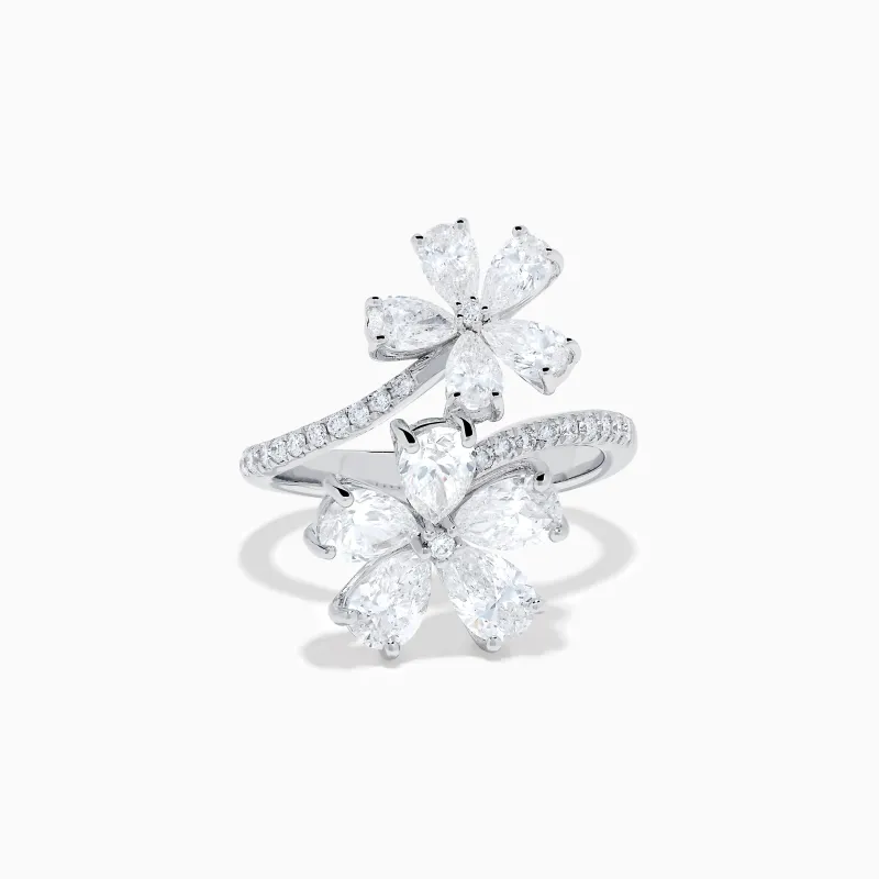 Lab Grown Pear and Round Diamond 2.75ct Flower Bypass Ring in 14K White Gold sold by Effy