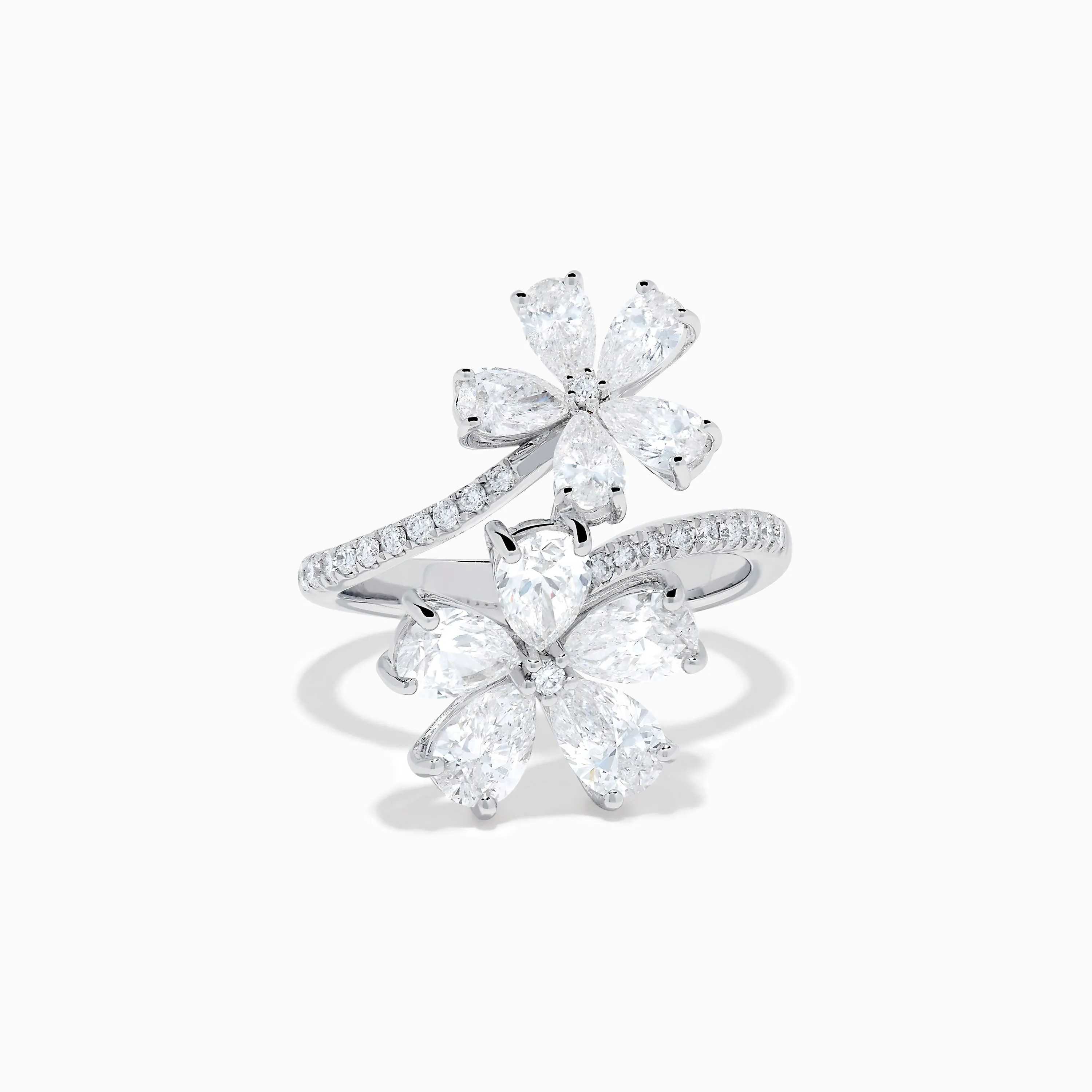 Lab Grown Pear and Round Diamond 2.75ct Flower Bypass Ring in 14K White Gold sold by Effy