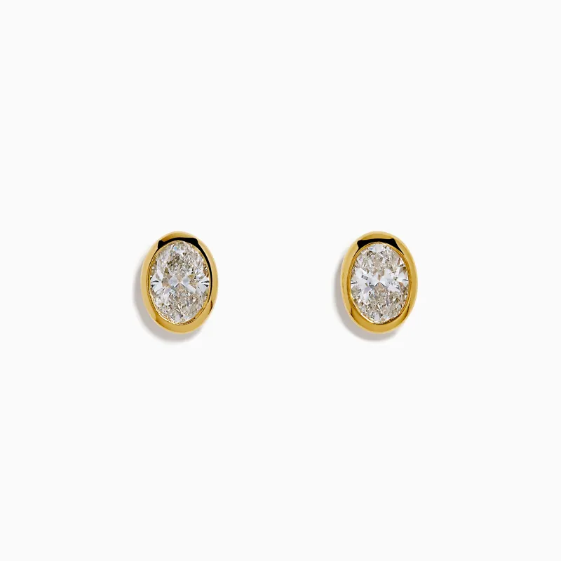 Lab Grown Oval Diamond 2.50ct Bezel Stud Earrings 14K Yellow Gold sold by Effy