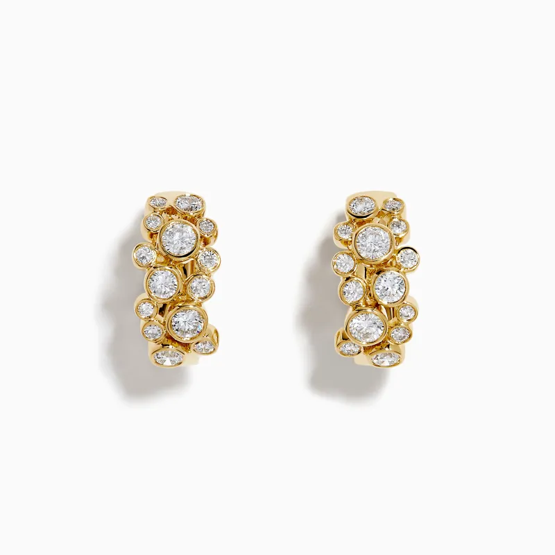 Lab Grown Round Diamond 1.13ct Bubble Huggie Earrings in 14K Yellow Gold made by Effy