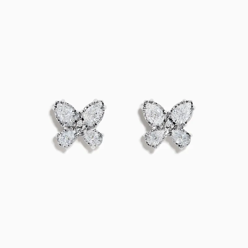 Lab Grown Pear and Round Diamond 1.23ct Butterfly Stud Earrings in 14K White Gold sold by Effy