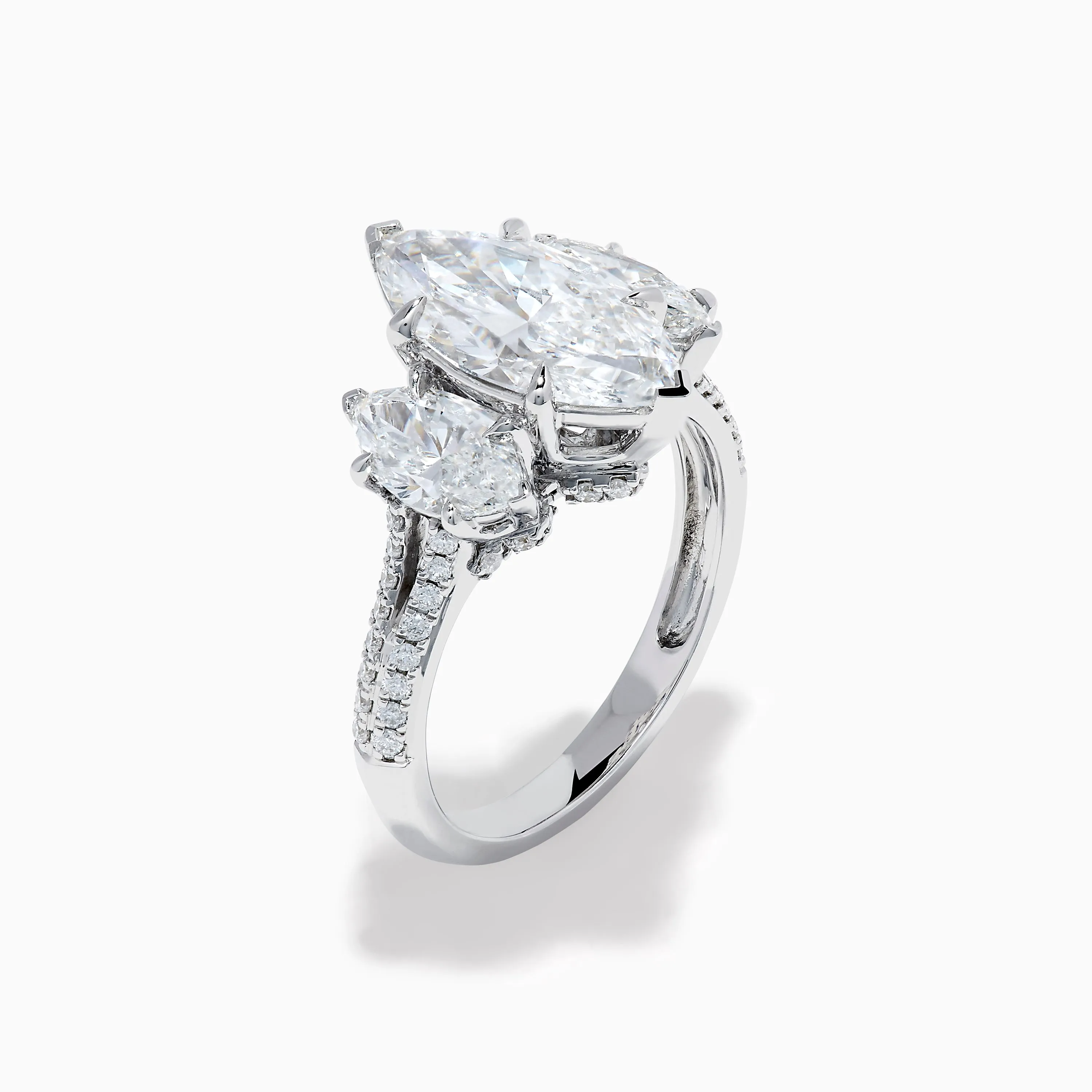 Lab Grown Marquise Diamond 3 Stone Ring in 14K White Gold sold by Effy product image thumbnail 4