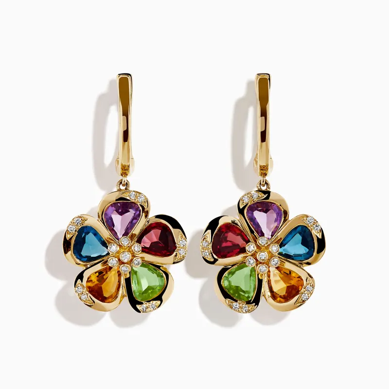 14K Yellow Gold Multi Gemstone and Diamond Flower Drop Earrings sold by Effy