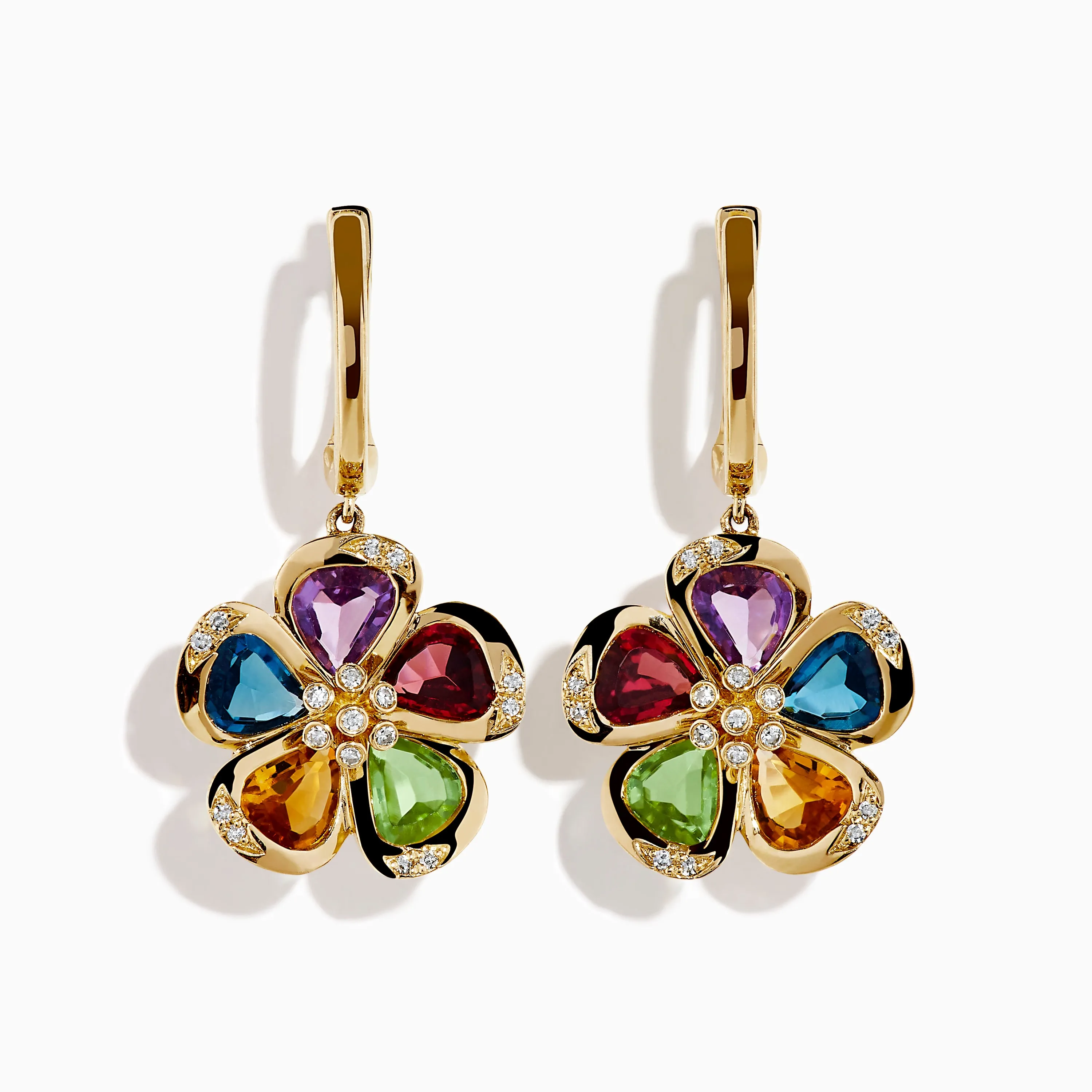14K Yellow Gold Multi Gemstone and Diamond Flower Drop Earrings sold by Effy