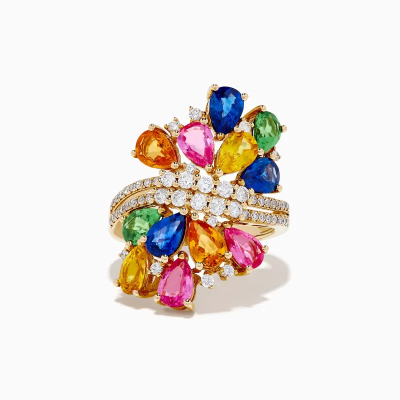 14K Yellow Gold Multi Sapphire and Diamond Statement Ring sold by Effy