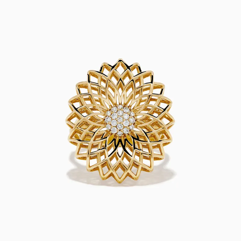14K Yellow Gold Diamond Filigree Sunburst Statement Ring made by Effy