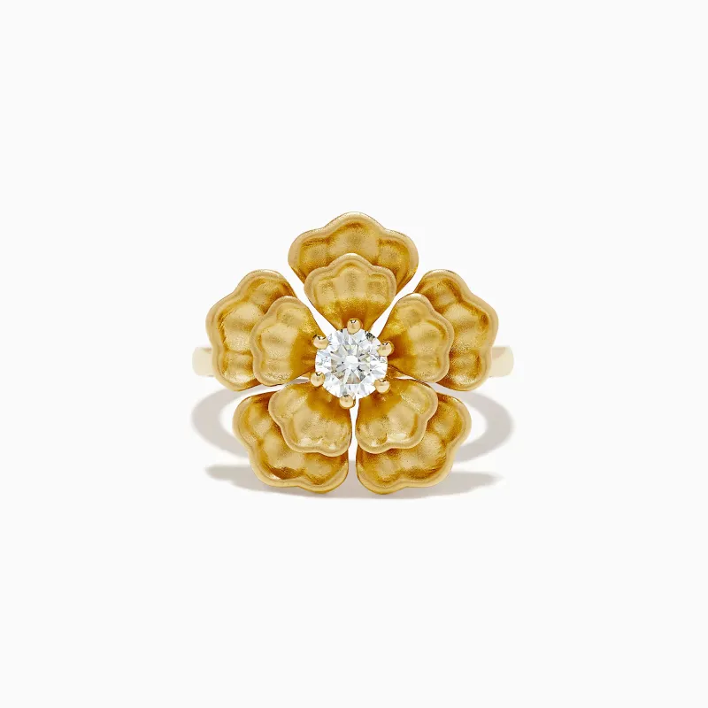 14K Yellow Gold Diamond Sculpted Flower Ring sold by Effy