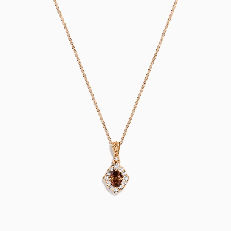 14K Rose Gold Brown and White Diamond Halo Pendant sold by Effy