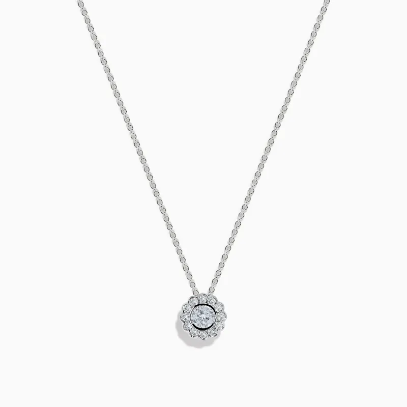 14K White Gold Diamond Bezel Halo Pendant sold by Effy