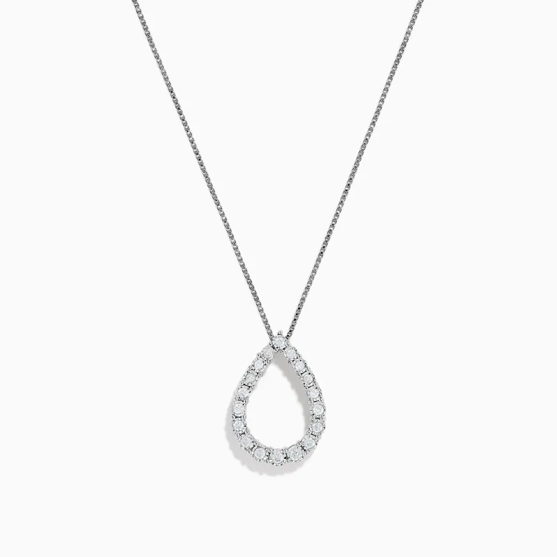925 Sterling Silver Diamond Halo Pear Pendant sold by Effy