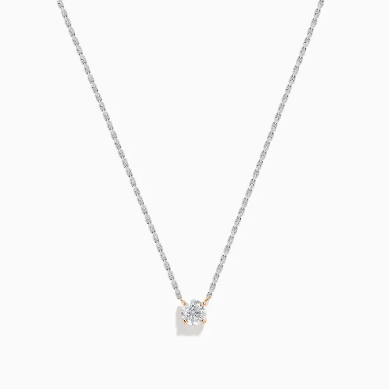 14K Two Tone Gold Diamond Solitaire Necklace sold by Effy