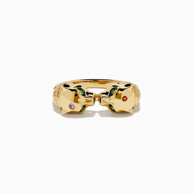 Signature 14K Yellow Gold Multi Sapphire and Diamond Double Panther Ring sold by Effy
