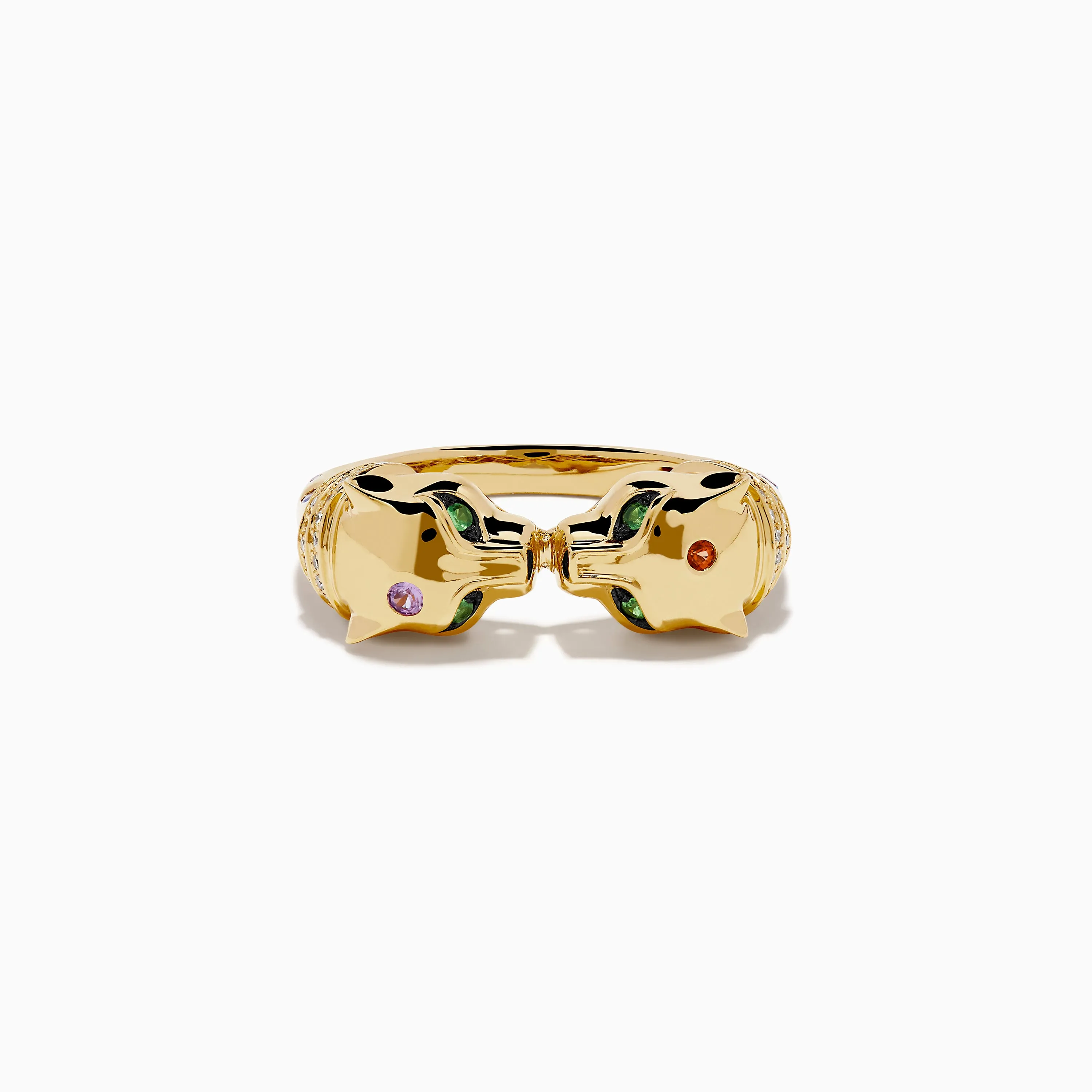 Signature 14K Yellow Gold Multi Sapphire and Diamond Double Panther Ring sold by Effy