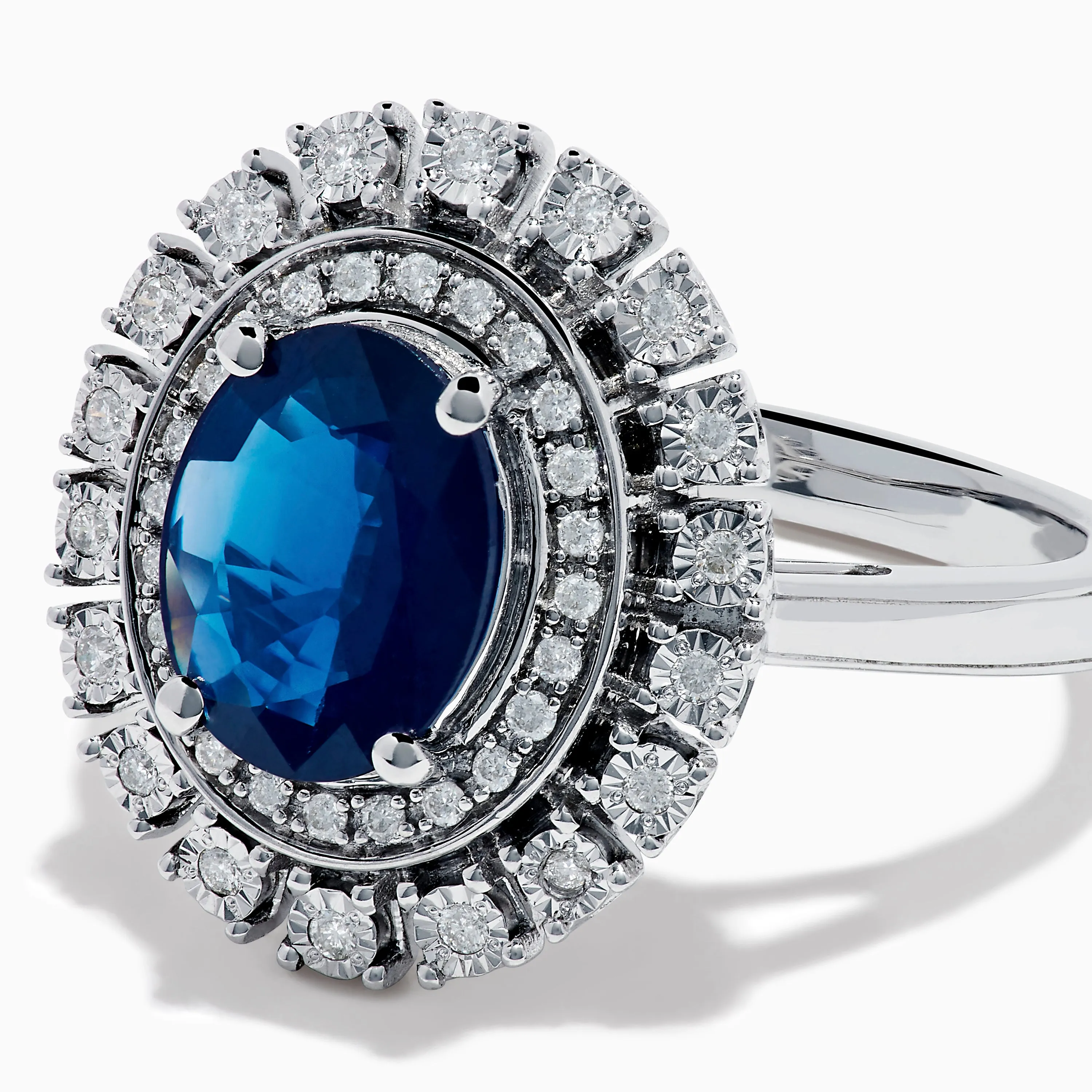 14K White Gold Blue Sapphire and Diamond Double Halo Ring sold by Effy product image thumbnail 2