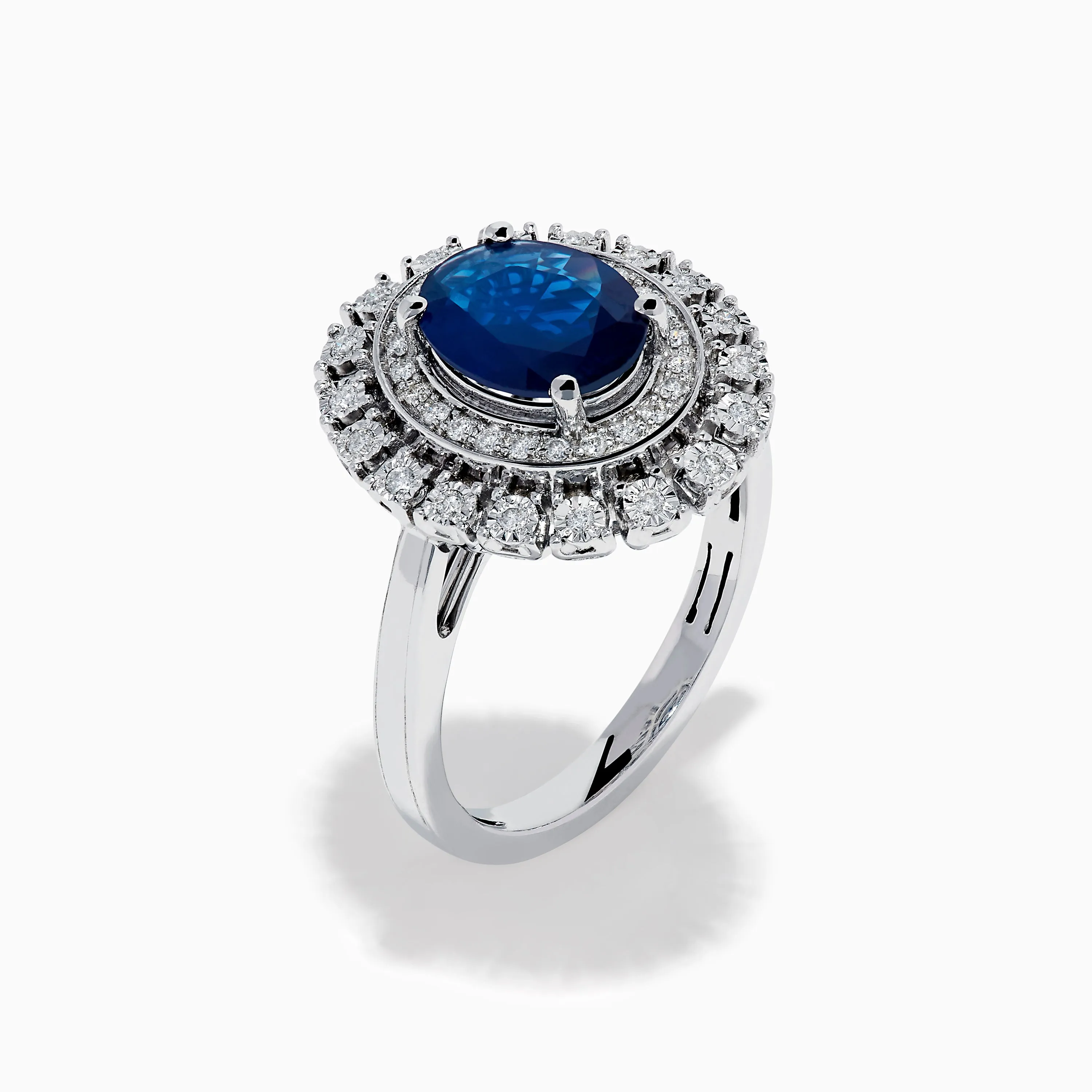 14K White Gold Blue Sapphire and Diamond Double Halo Ring sold by Effy product image thumbnail 4