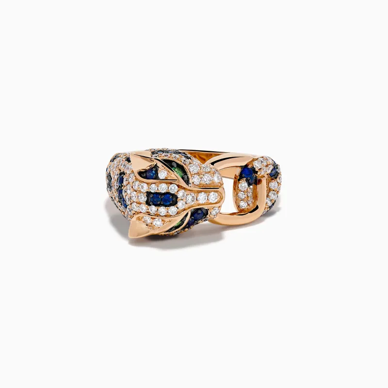 Signature 14K Rose Gold Diamond, Sapphire and Emerald Ring sold by Effy