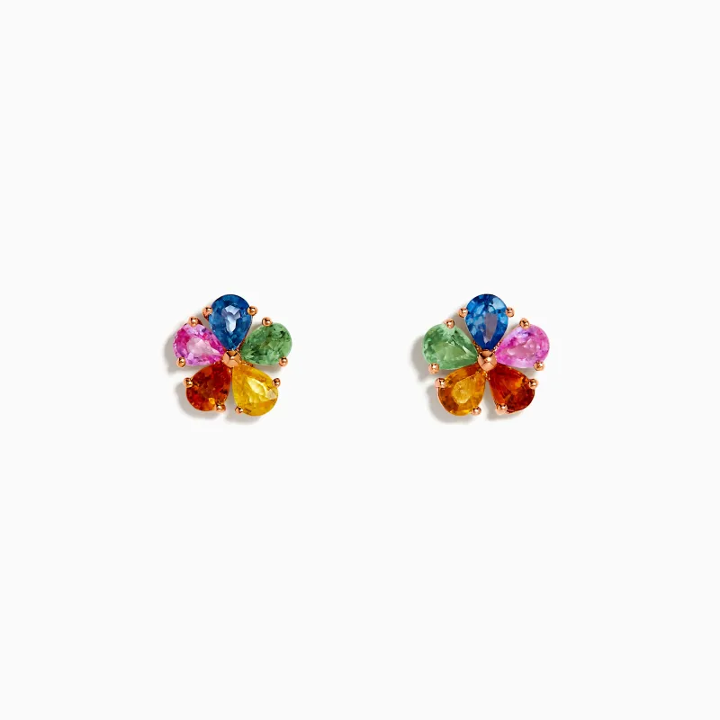 Watercolors 14K Yellow Gold Multi Sapphire Floral Stud Earrings made by Effy