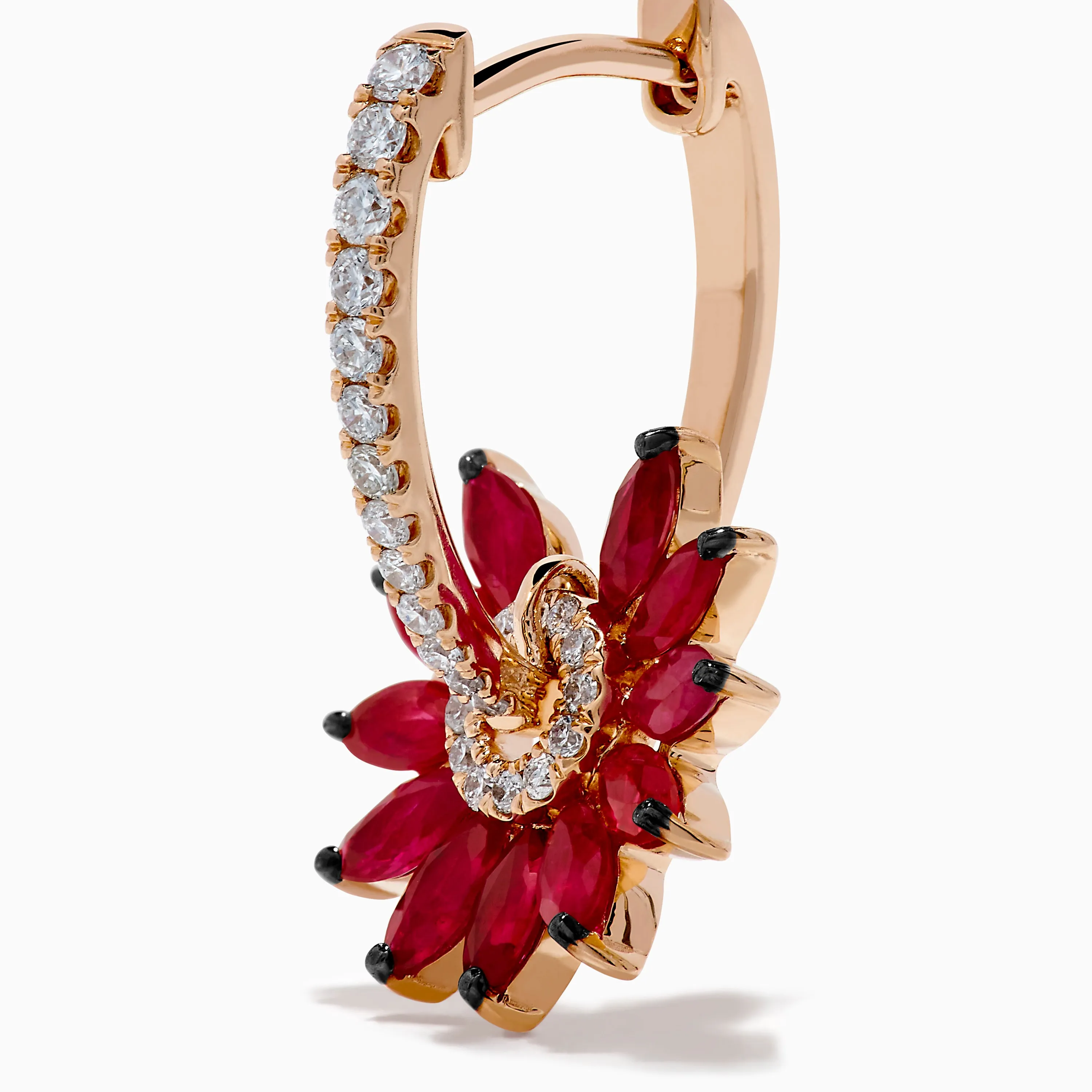 14K Rose Gold Ruby and Diamond Floral Huggie Earrings sold by Effy product image thumbnail 2