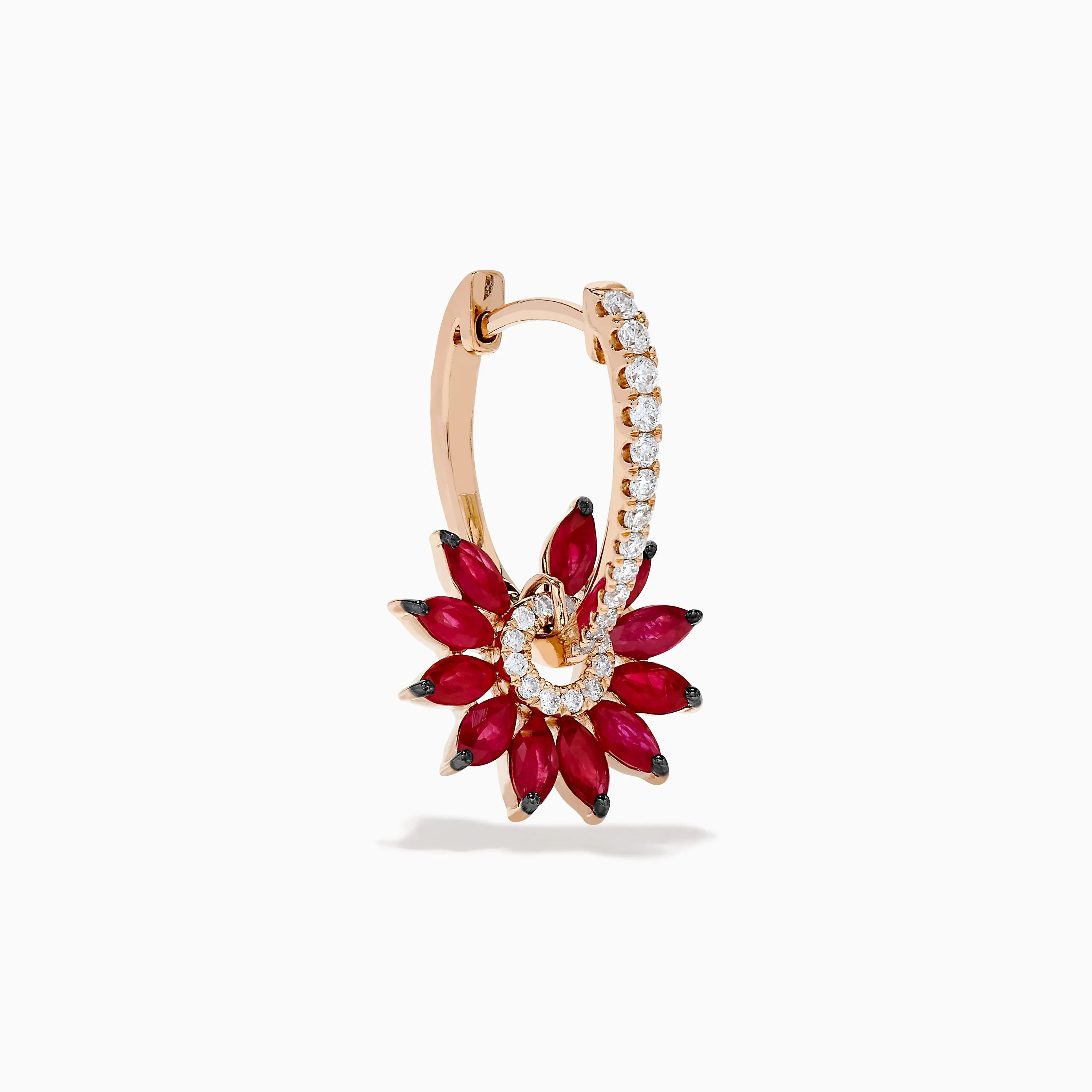 14K Rose Gold Ruby and Diamond Floral Huggie Earrings sold by Effy product image thumbnail 3