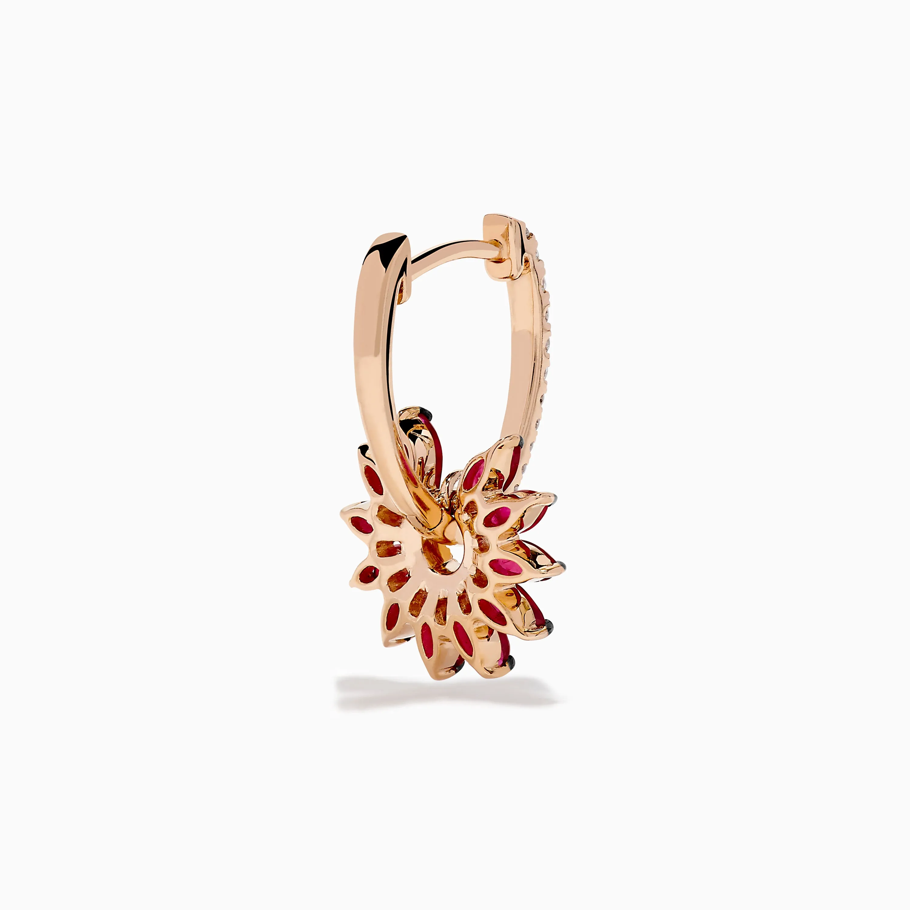 14K Rose Gold Ruby and Diamond Floral Huggie Earrings sold by Effy product image thumbnail 4