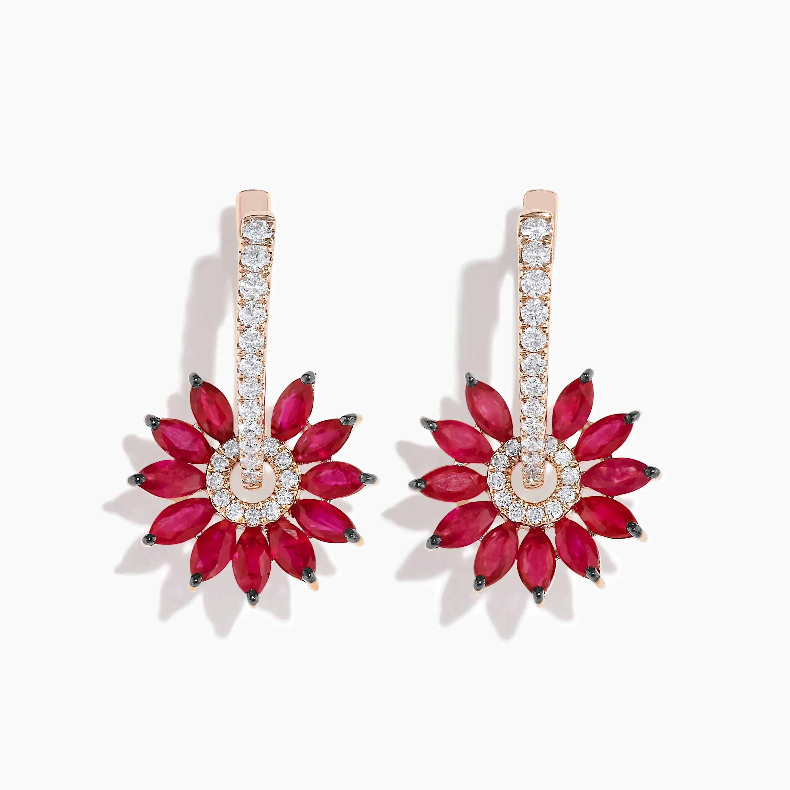 14K Rose Gold Ruby and Diamond Floral Huggie Earrings sold by Effy