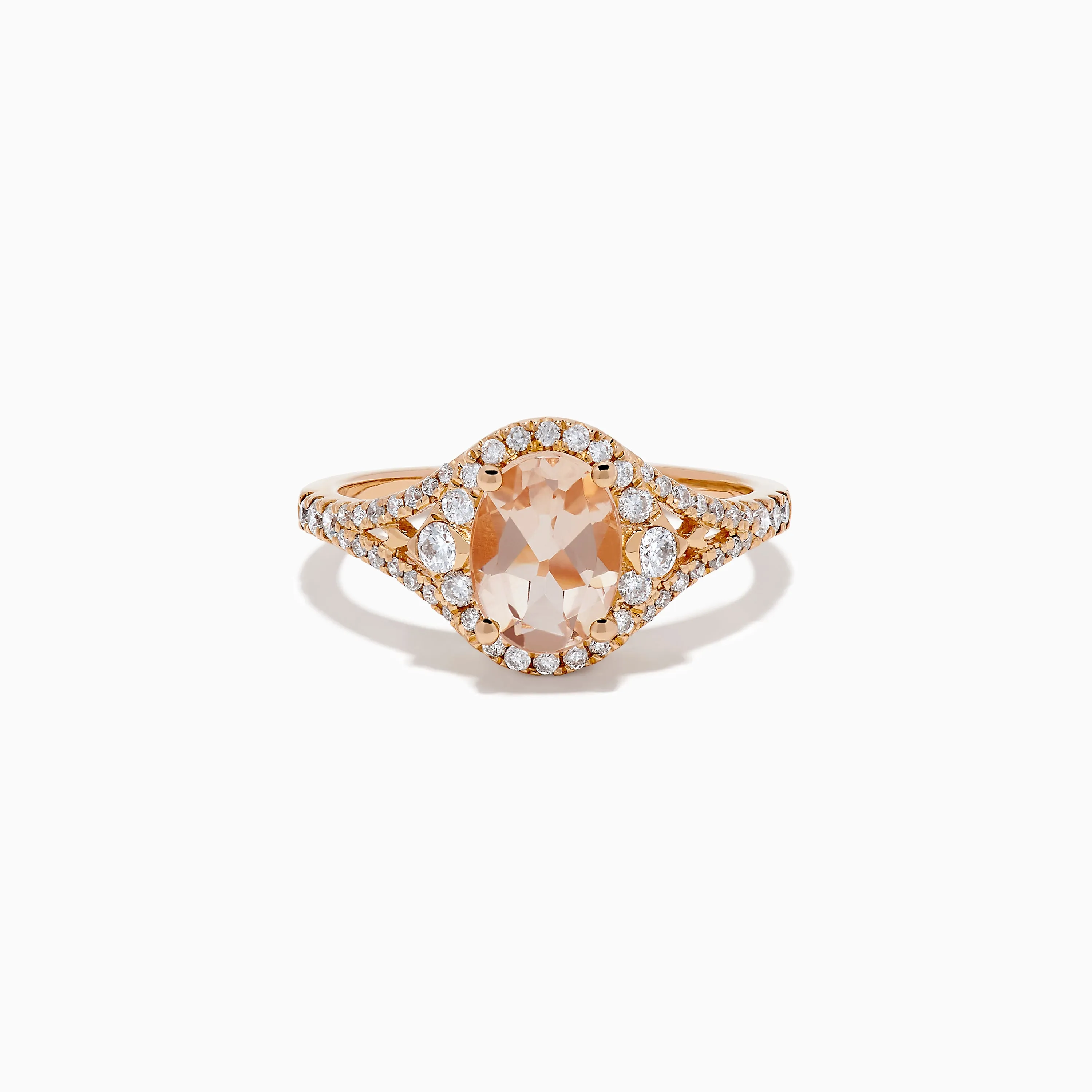 Rose Gold Morganite and Diamond Split Halo Ring sold by Effy