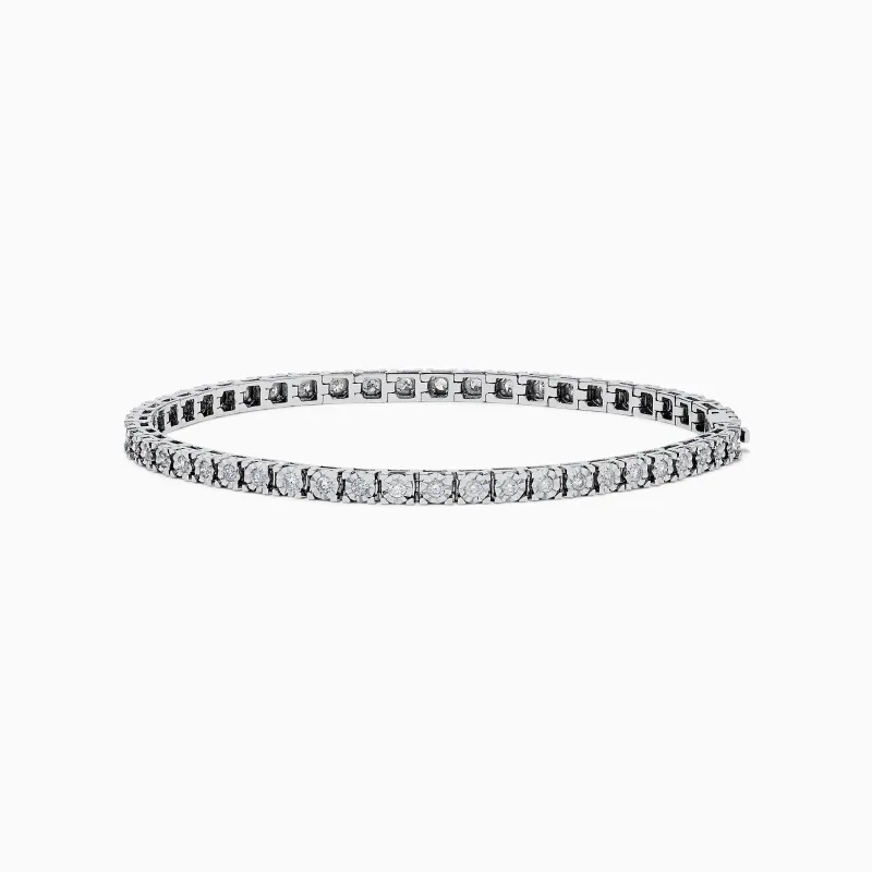 14K White Gold Diamond Miracle Setting 1.00ct Tennis Bracelet made by Effy