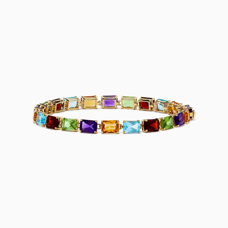 14K Yellow Gold Radiant Cut Multi Color Gemstone Tennis Bracelet sold by Effy