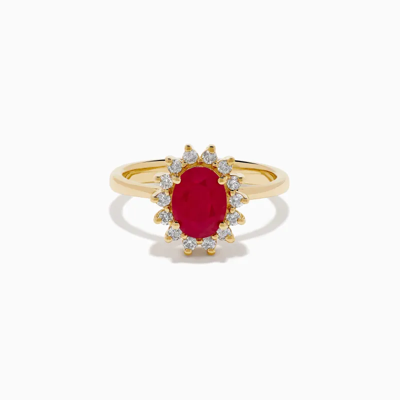 14K Yellow Gold Ruby and Diamond Halo Ring sold by Effy