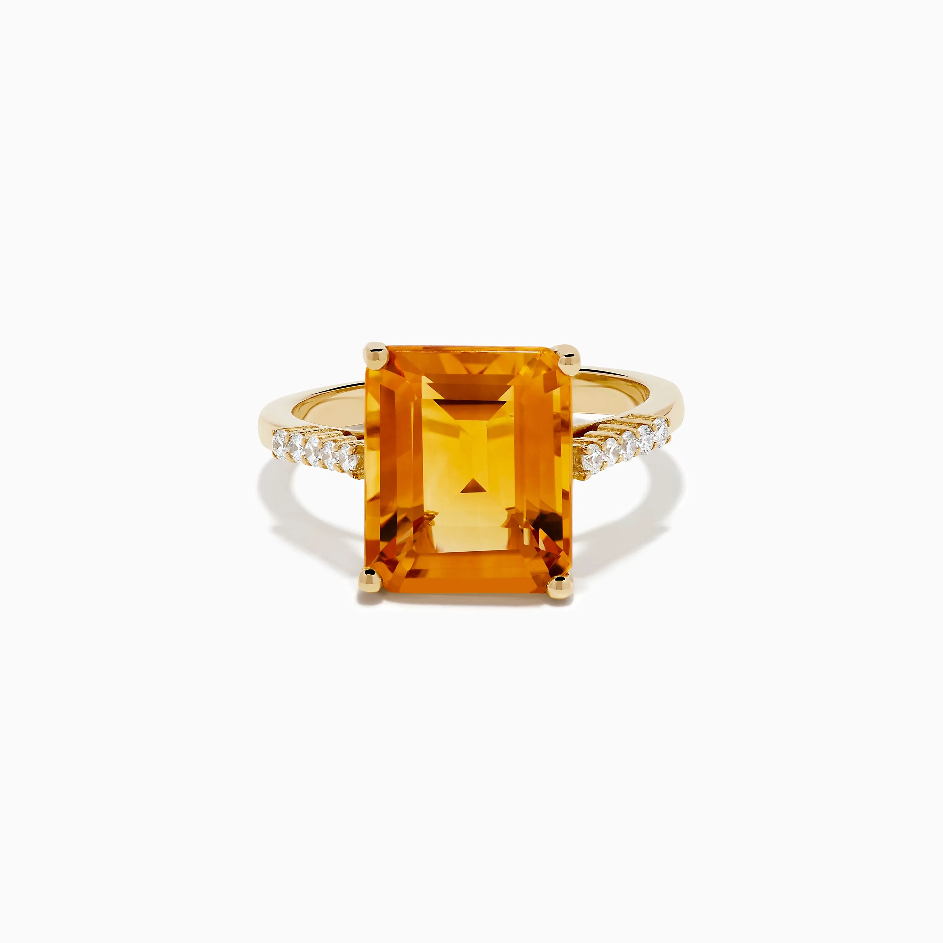 14K Yellow Gold Step Cut Citrine and Diamond Cocktail Ring sold by Effy