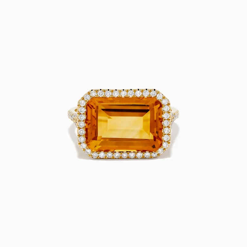 14K Yellow Gold Citrine and Diamond Halo East West Cocktail Ring sold by Effy
