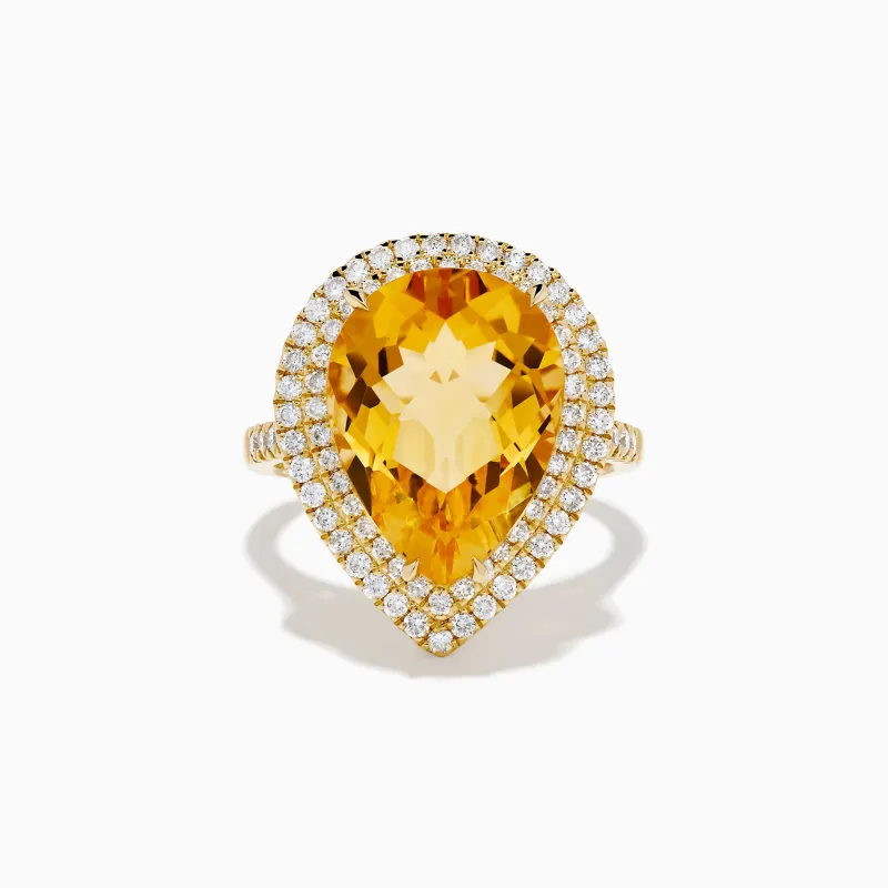 14K Yellow Gold Citrine and Diamond Pear Halo Cocktail Ring sold by Effy