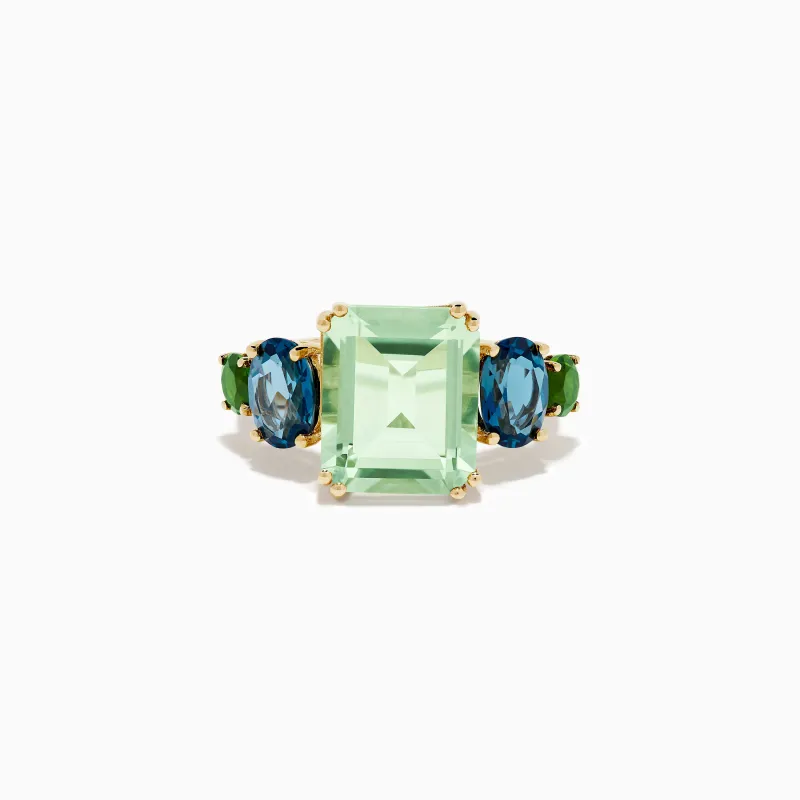 14K Yellow Gold Amethyst, Blue Topaz, and Chrome Diopside Cocktail Ring sold by Effy