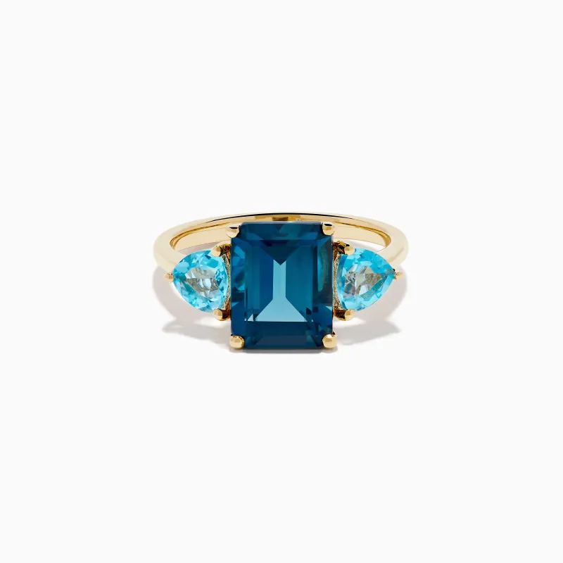 14K Yellow Gold Sky Blue and London Blue Topaz 3 Stone Ring sold by Effy