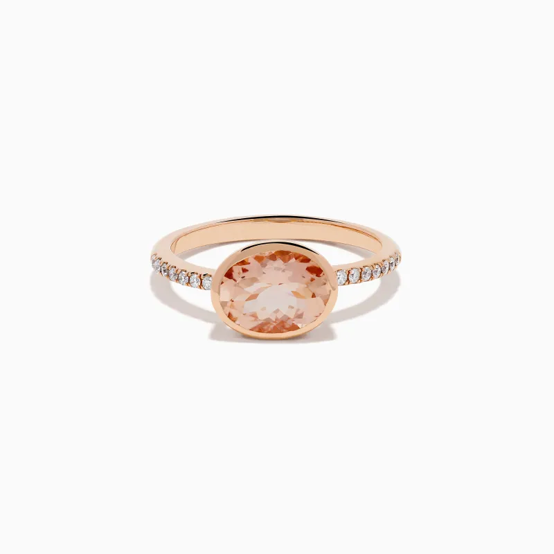 14K Rose Gold Morganite and Diamond East West Bezel Ring sold by Effy