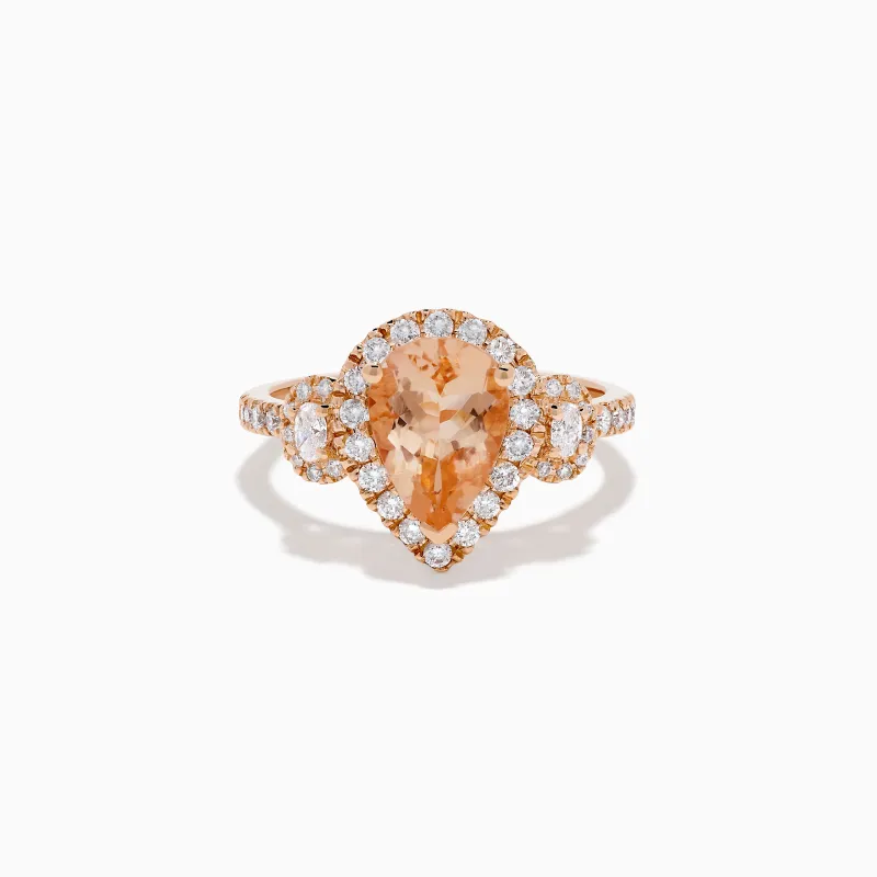14K Rose Gold Pear Morganite and Diamond Halo Ring sold by Effy